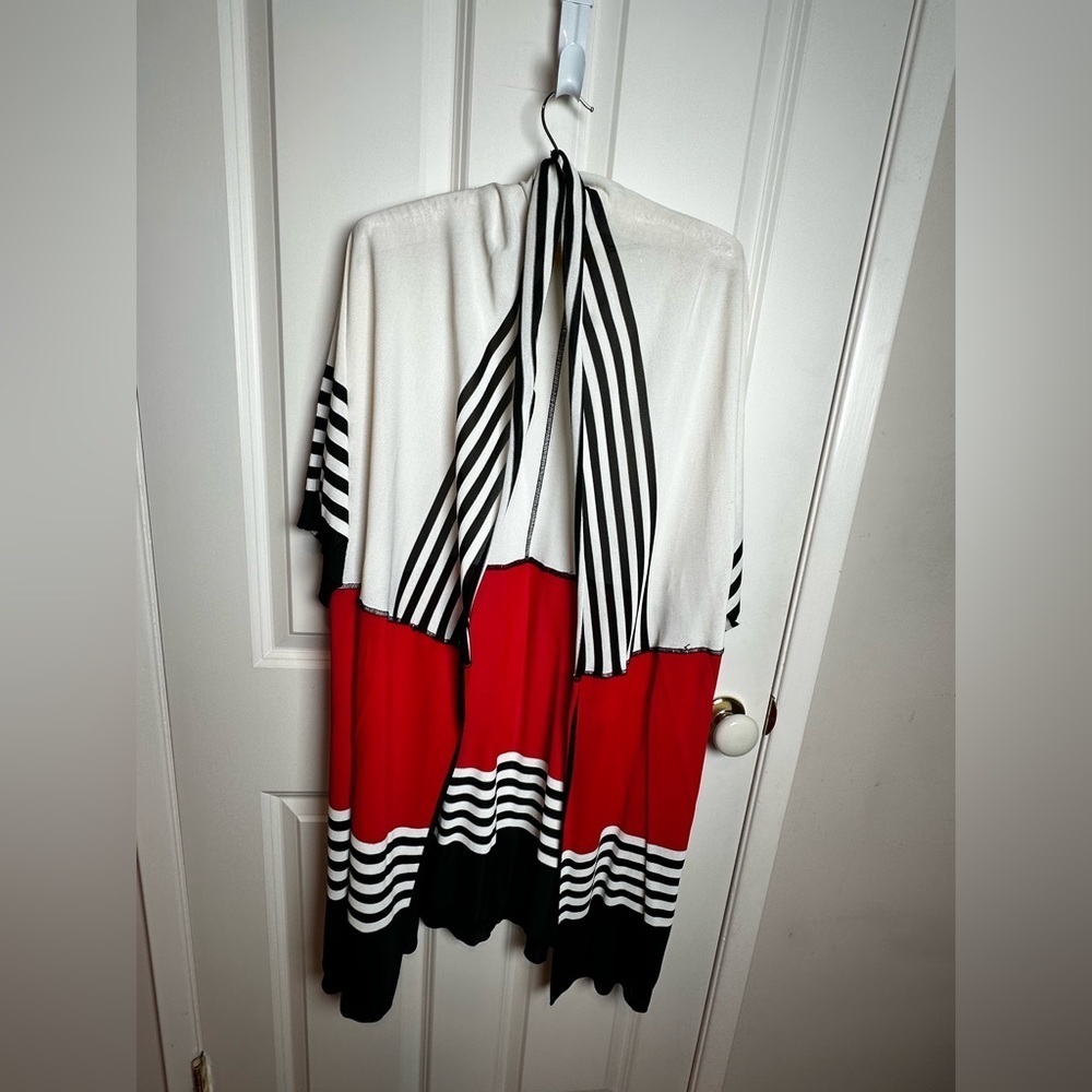 St. John Red, Black, and White Striped Cardigan